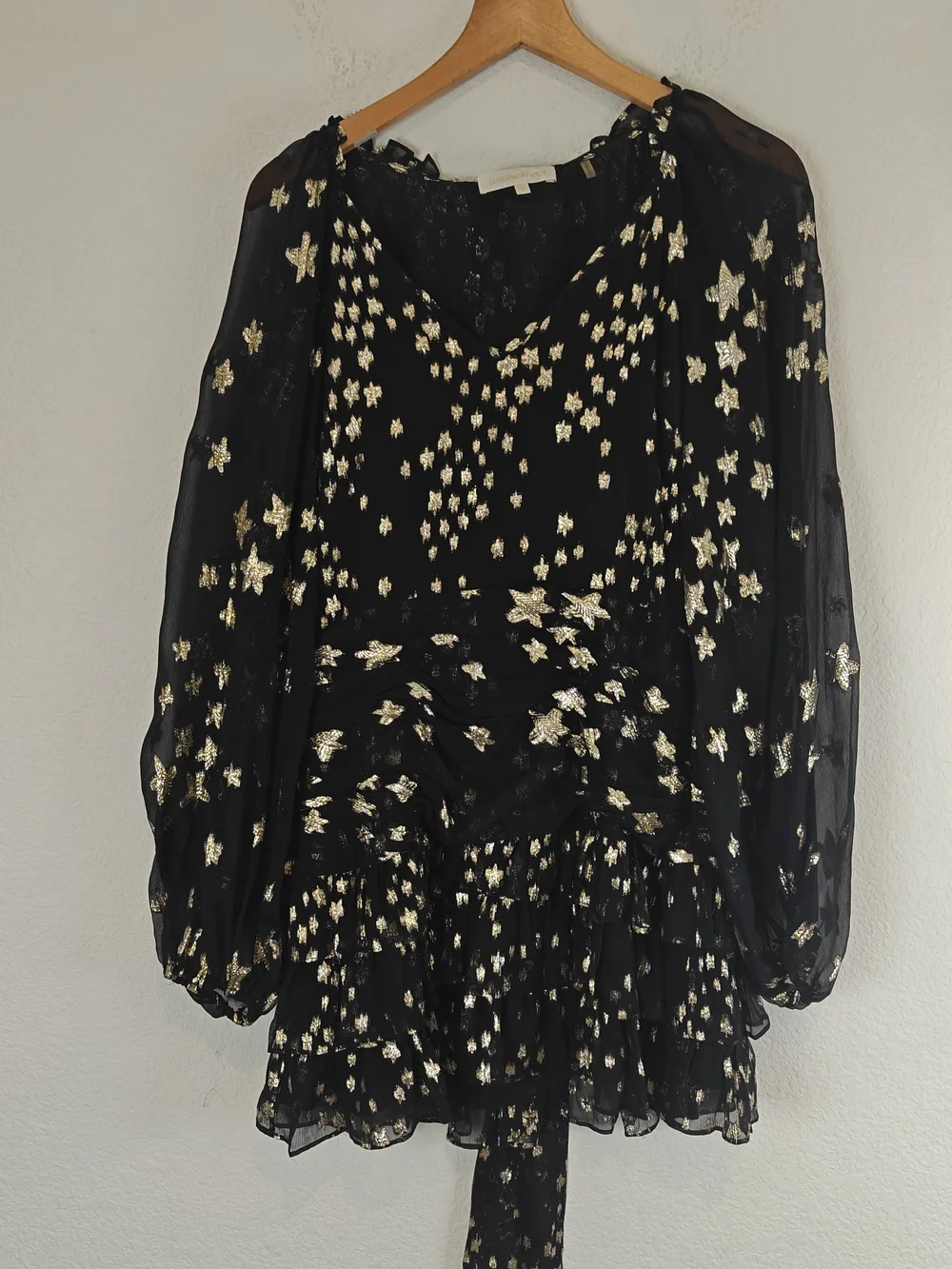 LoveShackFancy Rina Metallic Star Mini Dress Silk Blend Fairytale Party Sz 2 - Picture 4 of 16